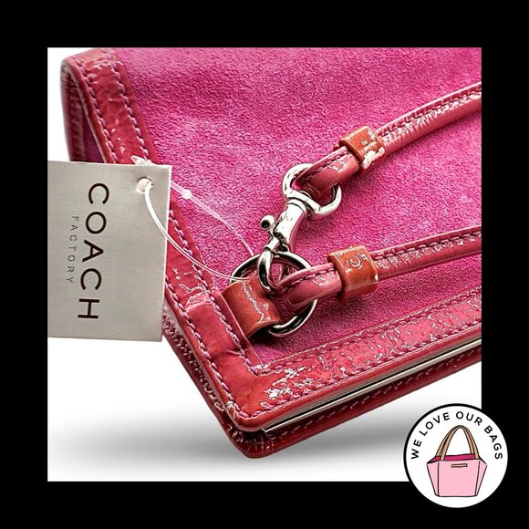 NWT Y2K VINTAGE COACH Pink Suede Leather Framed Kisslock Clutch Wristlet 8685 - Picture 6 of 7